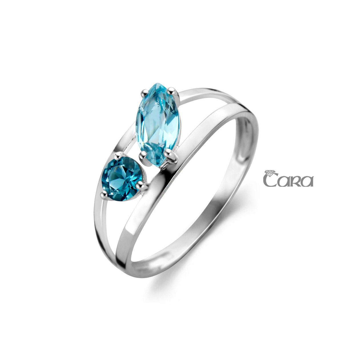 Deze ring is van het merk Cara. Het is een damessieraad gemaakt van wit goud 18 k 