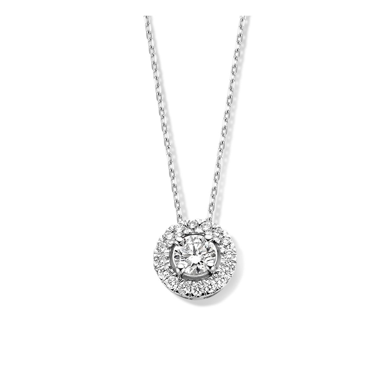 Aurore Emma 18kt witgouden entourage hanger bezet met labgrown diamant. incl. ankercollier 42/45cm