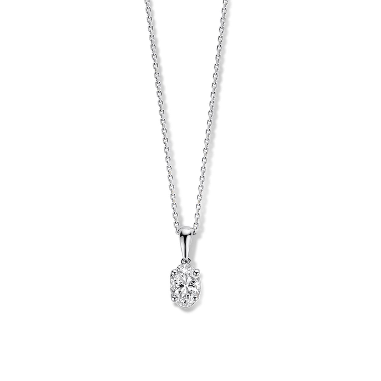 Witgouden collier 'Franky' (45cm) met 0,50 crt. oval hanger gemaakt van 18 karaat gerecycled goud.