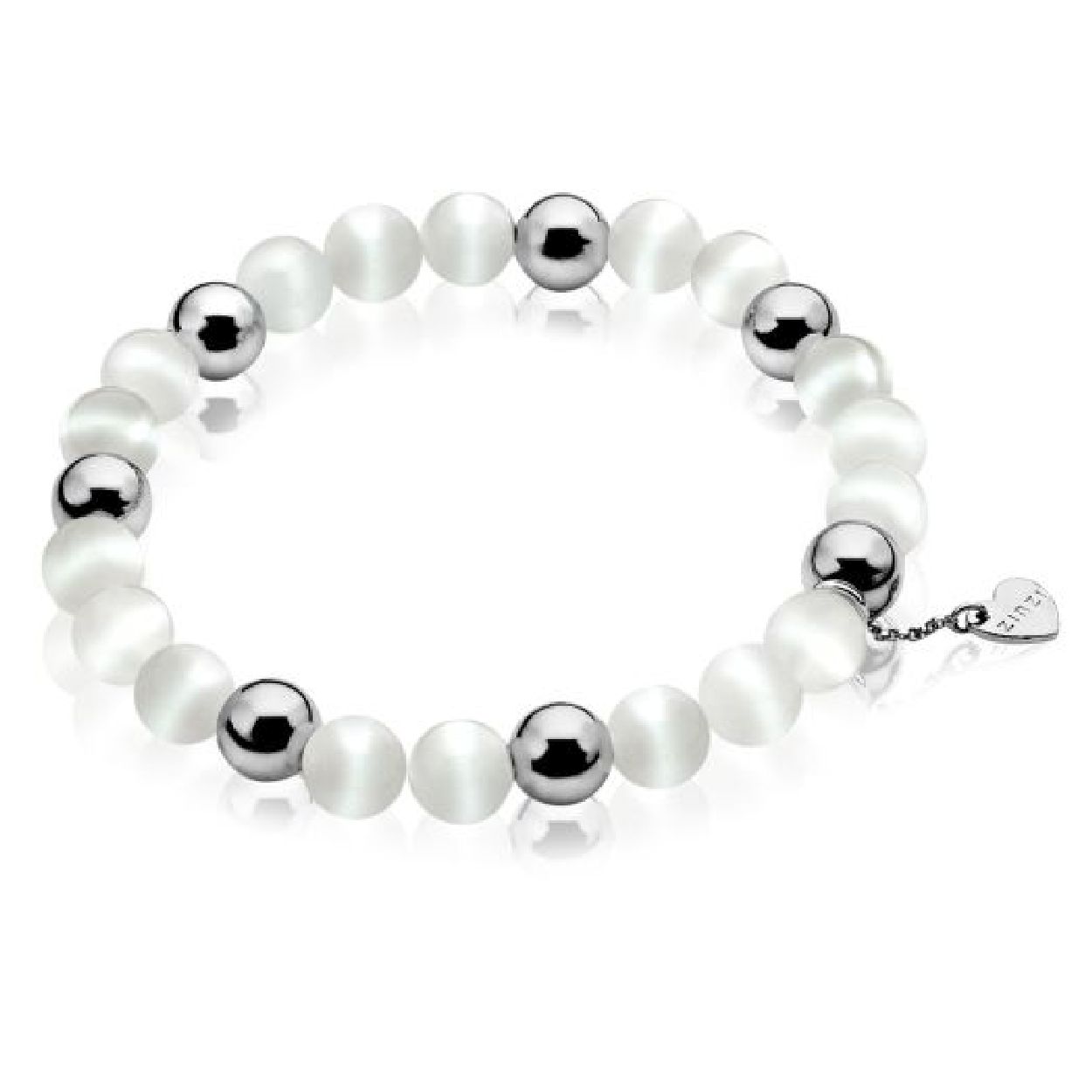 Zinzi zilveren rek-armband one-size  witte cateyes CH-A21W