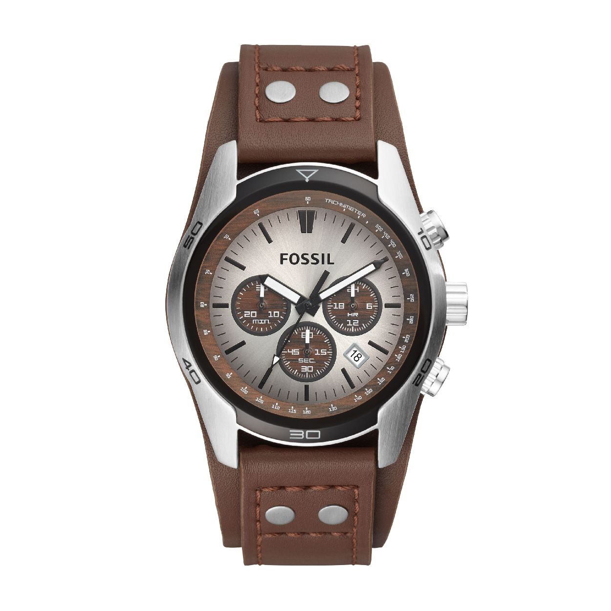 Dit herenhorloge is van het merk Fossil. Het is een chrono horloge met een band gemaakt van leer. De diameter van de kast is 44 mm.
De verdere specificaties van het horloge zijn als volgt:
Bandbreedte (mm): 22
Kastmateriaal: edelstaal
Techniek: quartz