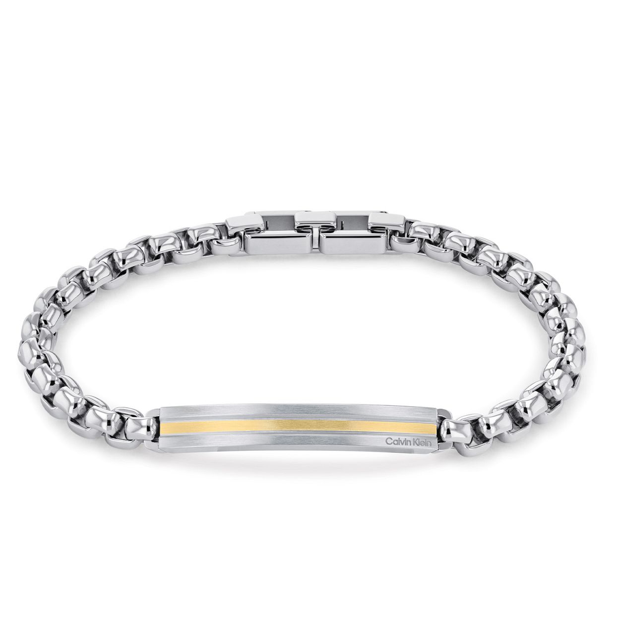 Calvin Klein CJ35000062 Heren Armband Staal 
Deze stalen heren armband van Calvin Klein met nr CJ35000062 heeft een stoere uitstraling. De zilverkleurige schakelarmband heeft een venetiaanse schakel met in het midden een strakke plaat in het zilver,- en goudkleurig. Op de bi-color plaat staat de naam Calvin Klein gegraveerd. De armband heeft een kliksluiting en de lengte is 21cm. Leuk te combineren met andere sieraden van Calvin Klein.

OVER CALVIN KLEIN
Calvin Klein is een wereldwijd lifestylemerk dat gewaagde, vooruitstrevende idealen en een verleidelijke, vaak minimalistische, esthetiek nastreeft. Calvin Klein werd groot in de jaren 70 door haar mode- en merkjeans collecties. In de jaren 80 lanceerde Calvin Klein haar spraakmakende ondergoed dat uitdrukkelijk van logo �s voorzien was. Vanwege het grote succes is het merk ook succesvol uitgerold in Accessoires, Parfums, Home, Brillen, Golf, Horloges en Sieraden.
Sinds de oprichting in 1968 door Calvin Klein, heeft het merk haar reputatie opgebouwd als leider in de Amerikaanse mode, dankzij een cleane esthetiek en innovatieve ontwerpen. Calvin Klein wil haar publiek verleiden en inspireren door middel van provocerende beelden en opvallende ontwerpen die prikkelen. 

SPECIFICATIES:
- Stalen heren armband
- Lengte 21cm
- Zilverkleurig
- Venetiaanse schakel
- Kliksluiting



