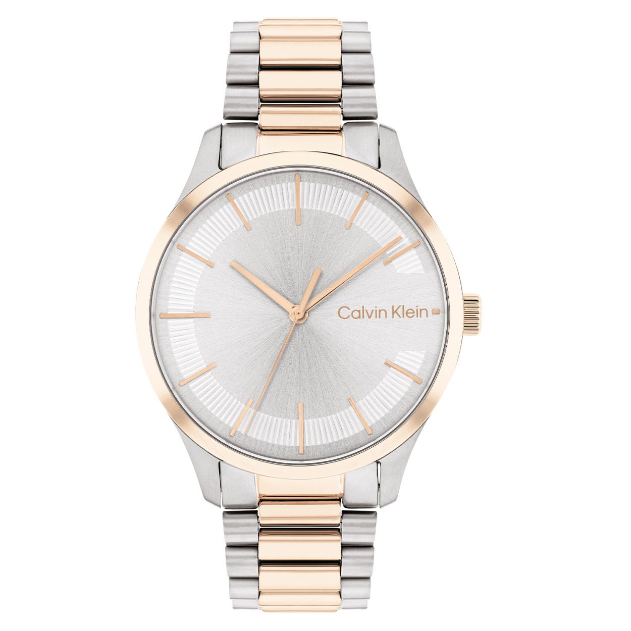 Calvin Klein CK25200044 Unisex Staal Horloge 35mm 
Dit Calvin Klein unisex horloge met nr CK25200044 heeft een strak en minimalistisch ontwerp. De stijlvolle ronde glimmende stalen kast heeft een zacht ros�kleurige bezel en een zilverkleurige wijzerplaat waarop de secondes op een speelse wijze zichtbaar zijn. Aan de zilverkleurige kast zit een tweekleurige schakel band. Het stijlvolle horloge heeft een mineraalglas, een doorsnee van 35mm en is 3 ATM.

OVER CALVIN KLEIN
Calvin Klein is een wereldwijd lifestylemerk dat gewaagde, vooruitstrevende idealen en een verleidelijke, vaak minimalistische, esthetiek nastreeft. Calvin Klein werd groot in de jaren 70 door haar mode- en merkjeans collecties. In de jaren 80 lanceerde Calvin Klein haar spraakmakende ondergoed dat uitdrukkelijk van logo �s voorzien was. Vanwege het grote succes is het merk ook succesvol uitgerold in Accessoires, Parfums, Home, Brillen, Golf, Horloges en Sieraden.
Sinds de oprichting in 1968 door Calvin Klein, heeft het merk haar reputatie opgebouwd als leider in de Amerikaanse mode, dankzij een cleane esthetiek en innovatieve ontwerpen. Calvin Klein wil haar publiek verleiden en inspireren door middel van provocerende beelden en opvallende ontwerpen die prikkelen.  

SPECIFICATIES:
- Mineraalglas
- Zilverkleurige stalen kast
- Zilverkleurige wijzerplaat 
- Zilverkleurige schakel band
- Ronde kastvorm, 35mm
- 3 ATM
