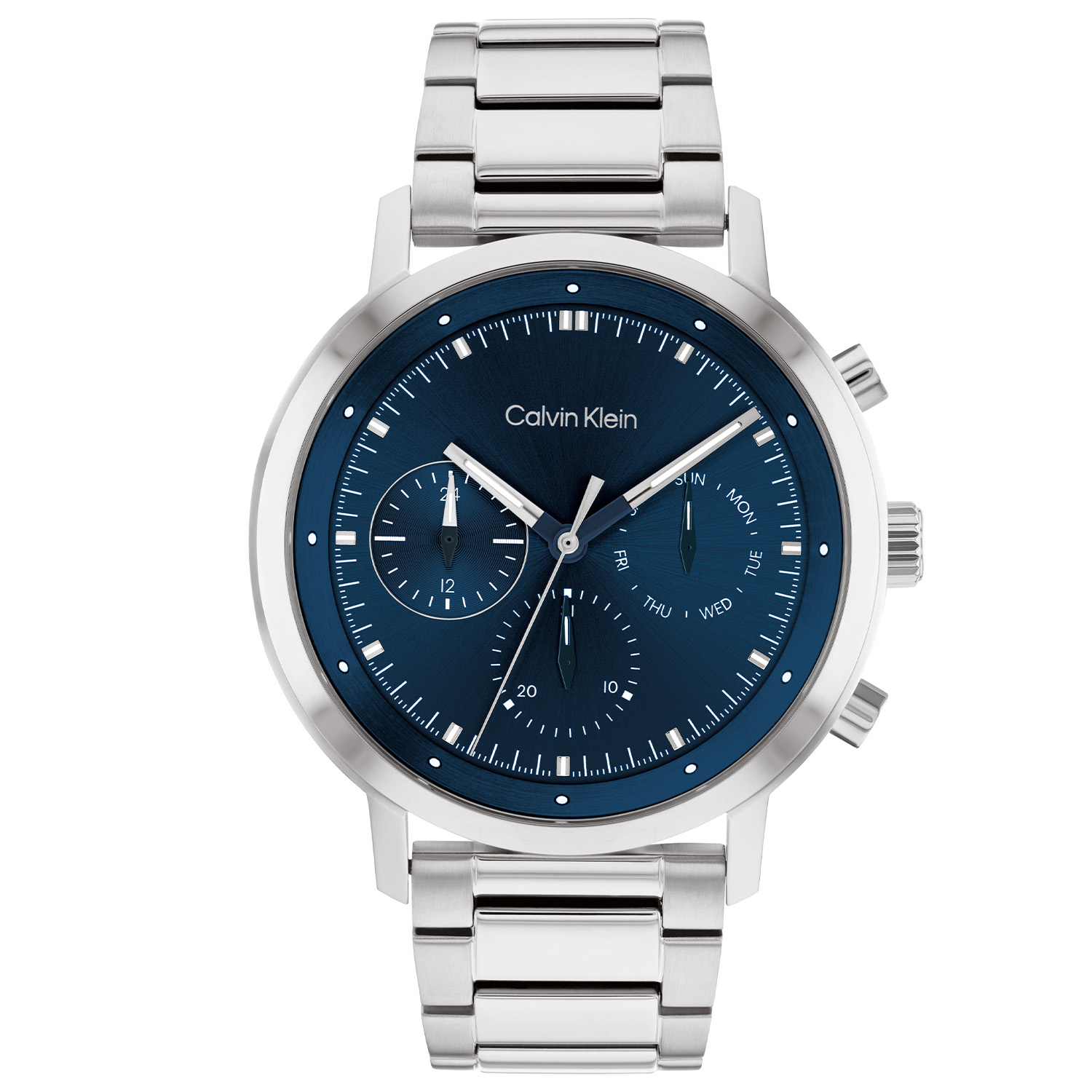 Calvin Klein CK25200063 Heren Staal Horloge 44mm Multifunctie
Dit Calvin Klein heren horloge met nr CK25200063 heeft een multifunctioneel uurwerk, en een stoer en sportief ontwerp. De zilverkleurige ronde stalen kast heeft een blauwe wijzerplaat met een dag, datum en 24-uursaanduiding. De witte accenten als uursaanduiding en op de wijzers maken het een duidelijk leesbaar horloge. Aan de stijlvolle kast zit een zilverkleurige stalen schakel band. Het heren horloge heeft een mineraalglas, een doorsnee van 44mm en is 3 ATM.

OVER CALVIN KLEIN
Calvin Klein is een wereldwijd lifestylemerk dat gewaagde, vooruitstrevende idealen en een verleidelijke, vaak minimalistische, esthetiek nastreeft. Calvin Klein werd groot in de jaren 70 door haar mode- en merkjeans collecties. In de jaren 80 lanceerde Calvin Klein haar spraakmakende ondergoed dat uitdrukkelijk van logo ’s voorzien was. Vanwege het grote succes is het merk ook succesvol uitgerold in Accessoires, Parfums, Home, Brillen, Golf, Horloges en Sieraden.
Sinds de oprichting in 1968 door Calvin Klein, heeft het merk haar reputatie opgebouwd als leider in de Amerikaanse mode, dankzij een cleane esthetiek en innovatieve ontwerpen. Calvin Klein wil haar publiek verleiden en inspireren door middel van provocerende beelden en opvallende ontwerpen die prikkelen. 

SPECIFICATIES:
- Mineraalglas
- Zilverkleurige stalen kast
- Blauwe wijzerplaat 
- Zilverkleurige stalen schakel band
- Ronde kastvorm, Ø44mm
- 3 ATM