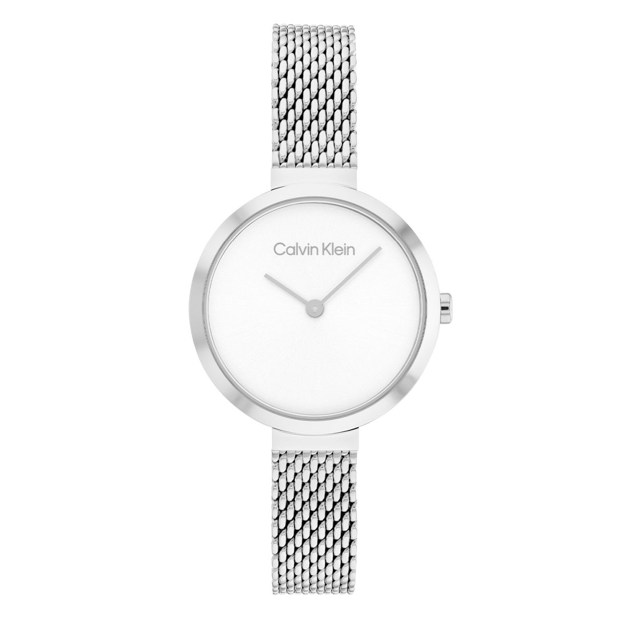 Calvin Klein CK25200082 Dames Staal Horloge 28mm 
Dit Calvin Klein dameshorloge met nr CK25200082 heeft een strak en minimalistisch ontwerp. De stijlvolle ronde gladde stalen kast heeft een witte wijzerplaat waarop alleen de wijzers en het logo zichtbaar zijn. Direct aan de kast zit een zilverkleurige stalen milanese band. Het stijlvolle horloge heeft een mineraalglas, een doorsnee van 28mm en is 3 ATM.

OVER CALVIN KLEIN
Calvin Klein is een wereldwijd lifestylemerk dat gewaagde, vooruitstrevende idealen en een verleidelijke, vaak minimalistische, esthetiek nastreeft. Calvin Klein werd groot in de jaren 70 door haar mode- en merkjeans collecties. In de jaren 80 lanceerde Calvin Klein haar spraakmakende ondergoed dat uitdrukkelijk van logo �s voorzien was. Vanwege het grote succes is het merk ook succesvol uitgerold in Accessoires, Parfums, Home, Brillen, Golf, Horloges en Sieraden.
Sinds de oprichting in 1968 door Calvin Klein, heeft het merk haar reputatie opgebouwd als leider in de Amerikaanse mode, dankzij een cleane esthetiek en innovatieve ontwerpen. Calvin Klein wil haar publiek verleiden en inspireren door middel van provocerende beelden en opvallende ontwerpen die prikkelen. 

SPECIFICATIES:
- Mineraalglas
- Zilverkleurige stalen kast
- Witte wijzerplaat 
- Zilverkleurige milanese band
- Ronde kastvorm, 28mm
- 3 ATM
