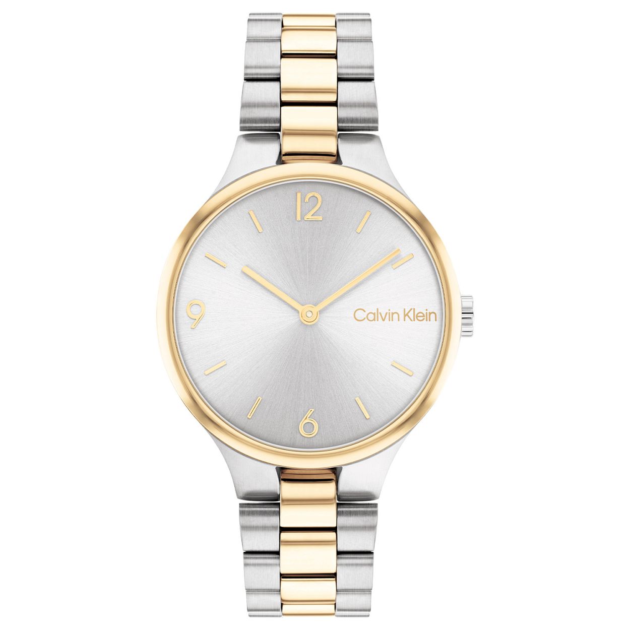 Het Calvin Klein CK25200132 horloge heeft een bicolor edelstalen kast en een zilverkleurige wijzerplaat. De wijzerplaat van dit horloge is voorzien van de naam Calvin Klein en goudkleurige wijzers. De doorsnede van de horlogekast is ca. 32 mm.
Het Calvin Klein horloge heeft een quartz uurwerk, mineraal glas en is 3ATM waterdicht.