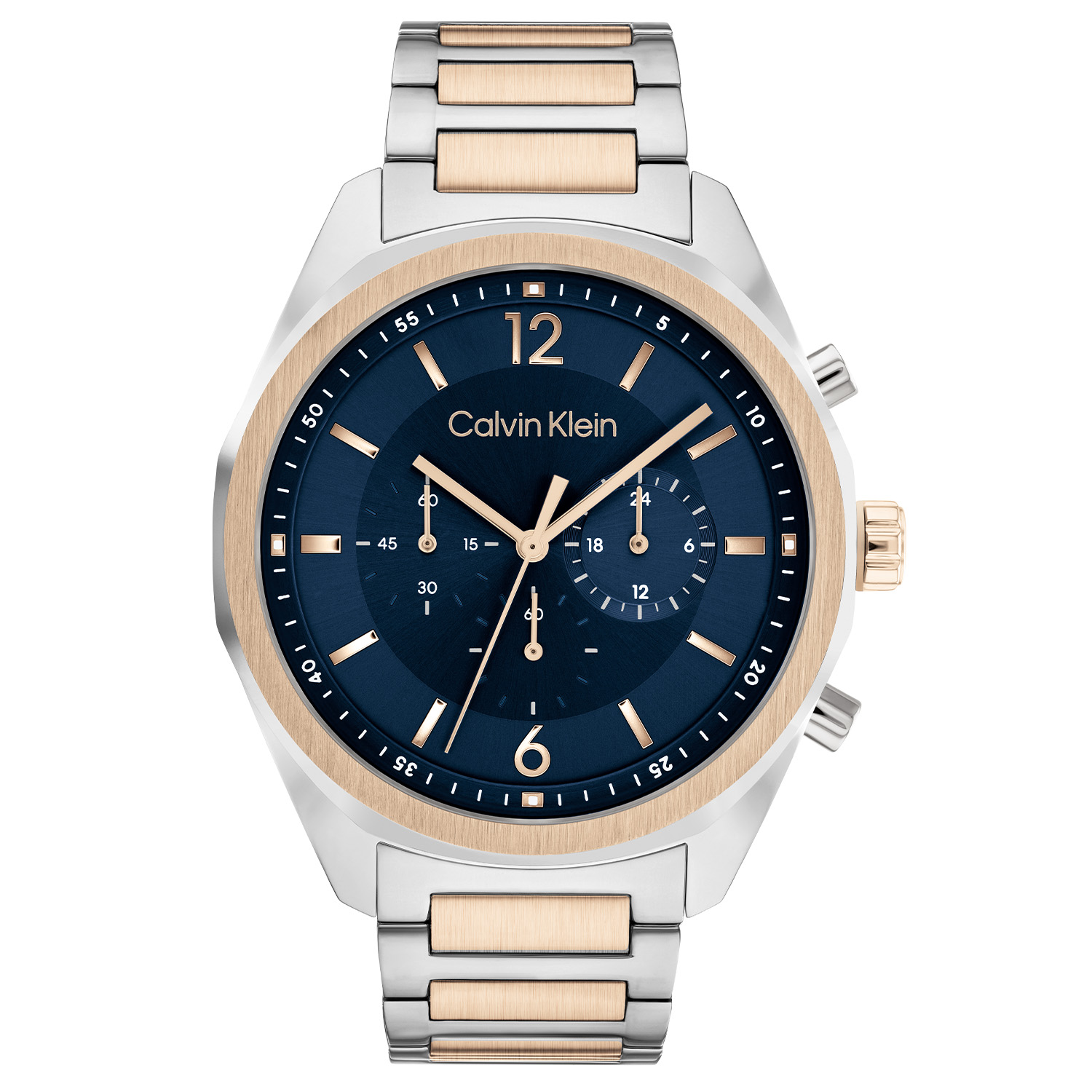Dit Calvin Klein horloge behoort tot de Force collectie.
Referentienummer: CK25200265

Dit bicolor horloge heeft een stalen kast en band. De rosegoudkleurige indexen en wijzers maakt het horloge goed afleesbaar. De gekartelde bezel zorgt ervoor dat dit horloge een extra stoere uitstraling krijgt. Het horloge is waterbestendig tot 5atm en wordt afgeschermd door mineraalglas.