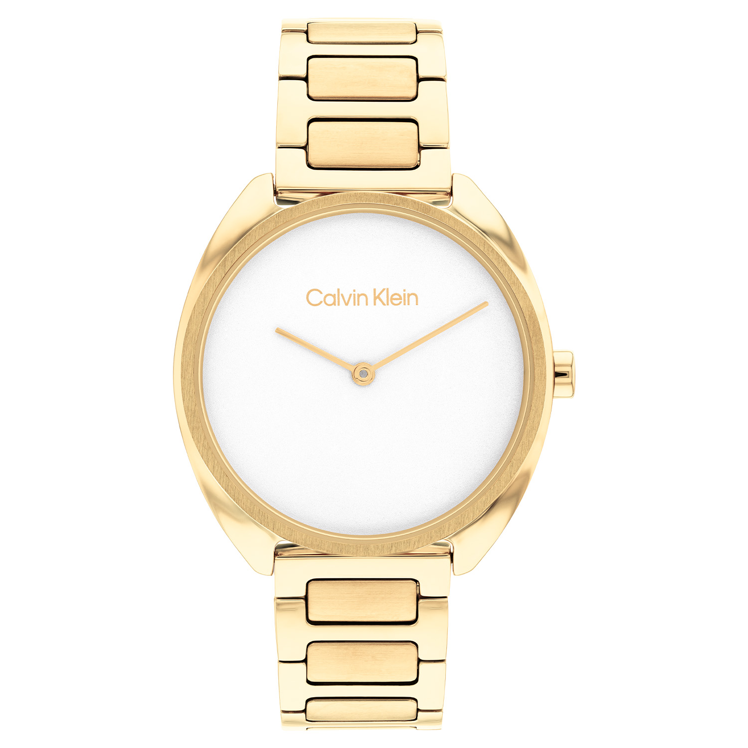 Calvin Klein horloge
goudkleurige schakelband met een witte wijzerplaat
Kast: 34 mm 