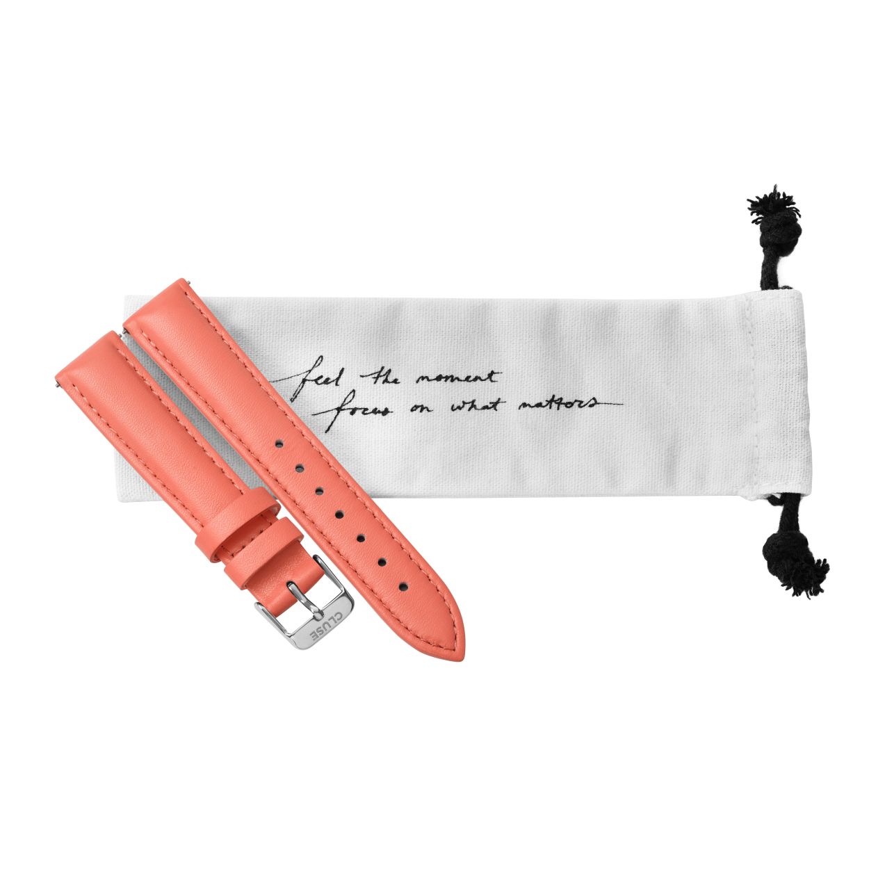 Deze horlogeband van Cluse is gemaakt van leer en de kleur is roze.