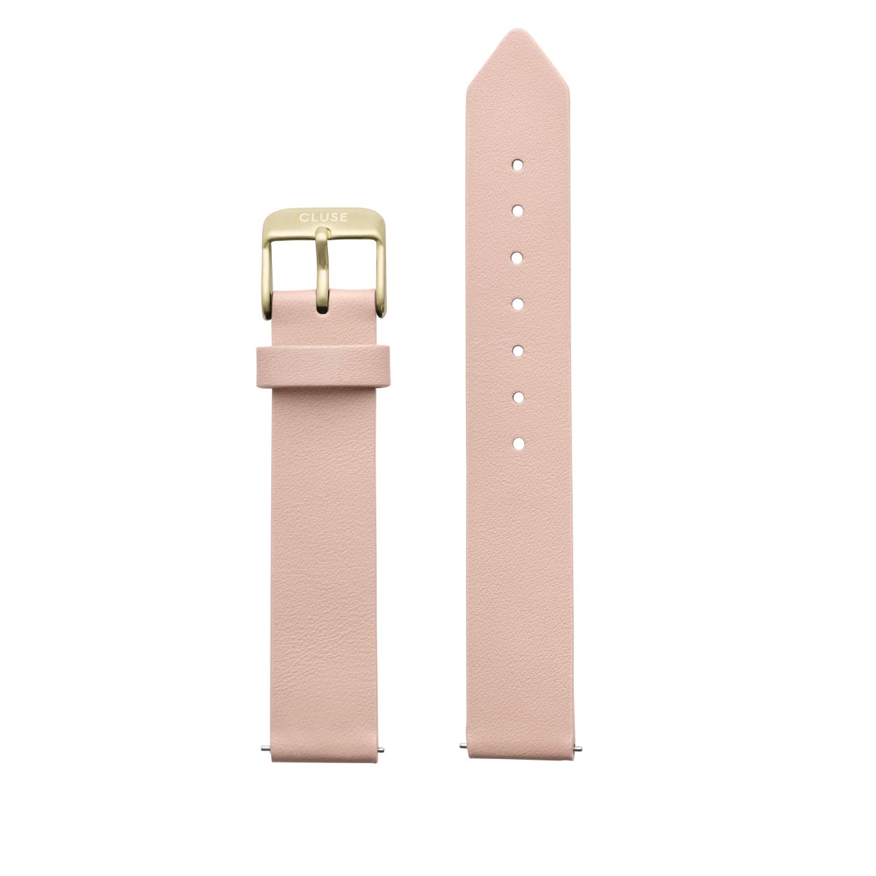 Deze horlogeband van Cluse is gemaakt van leer en de kleur is roze.
