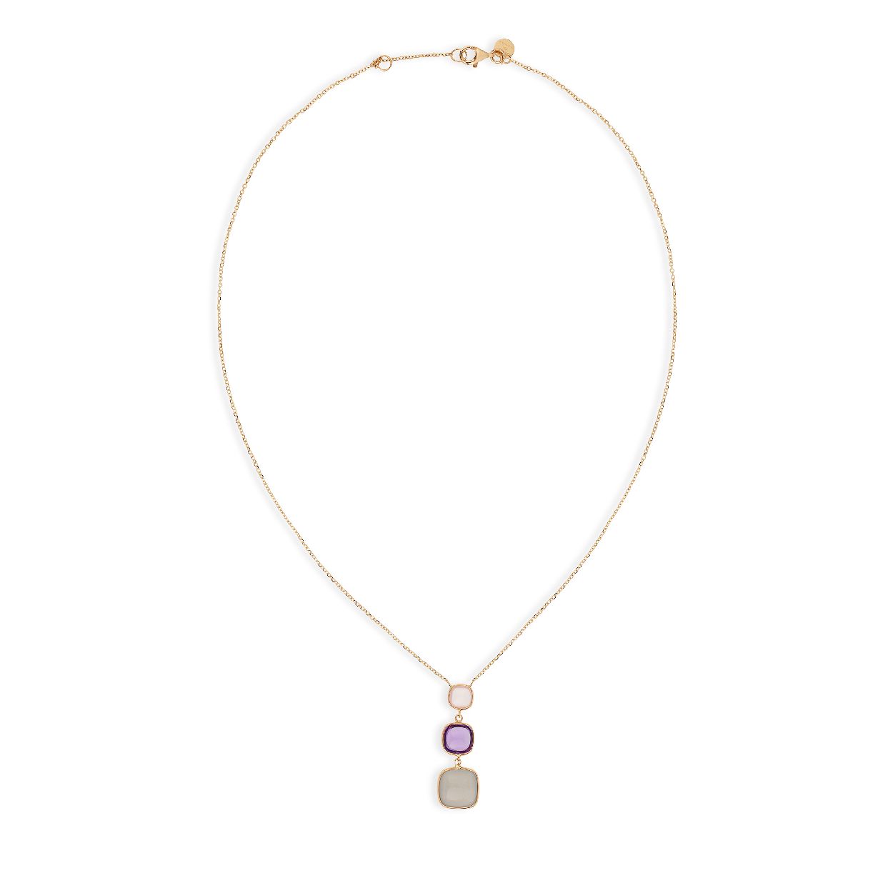 Dit is een collier van het merk Italo Bottene. De kleur van het sieraad is geelgoud. Dit sieraad bevat de edelsteen: rhodoliet. De kleur van deze edelsteen is: multi.