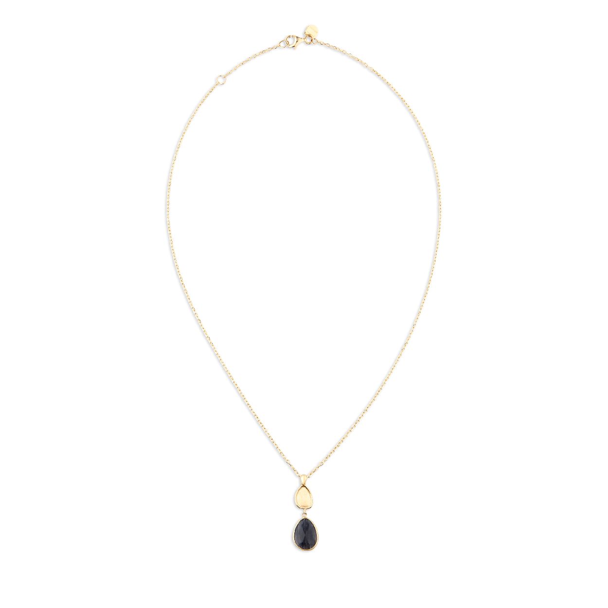 Dit is een collier van het merk Italo Bottene. De kleur van het sieraad is geelgoud. Dit sieraad bevat de edelsteen: quartz. De kleur van deze edelsteen is: grijs.