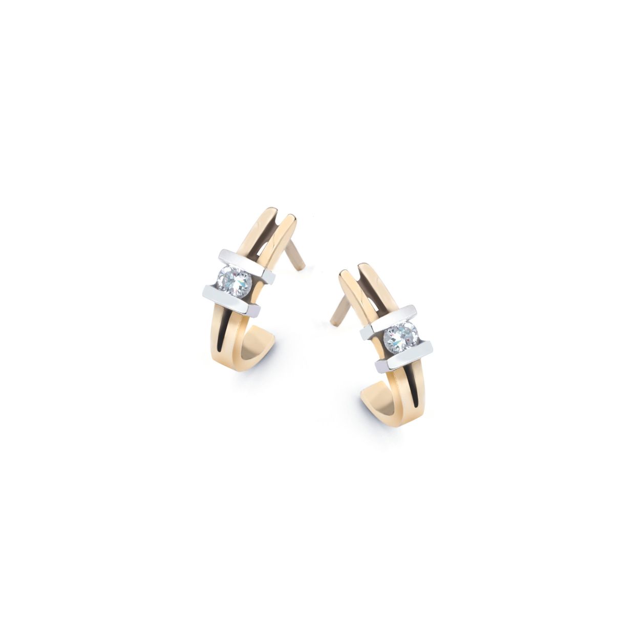 gouden half-creolen R&C model Julie (95) 
met Diamant - Briljant  2x 0.02 Crt  P/W 

ook leverbaar in:
- rosé geel en Witgoud (14 krt)

dit sieraad valt onder het groeibriljant systeem 
- diamant kwaliteit  Pikee - wesselton

