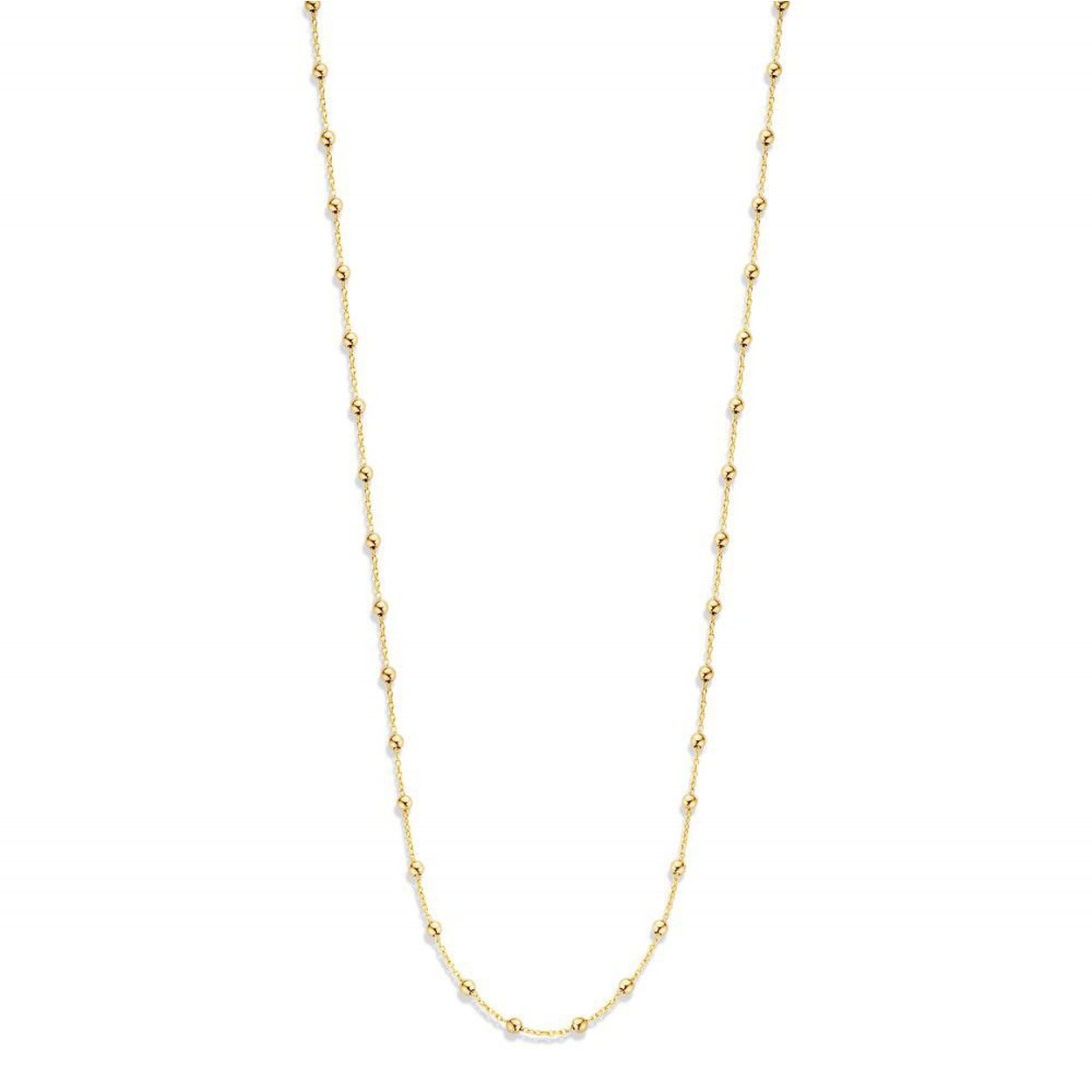 14 karaat geel goud dames fantasie anker collier met bolletjes. 45 cm lang.
