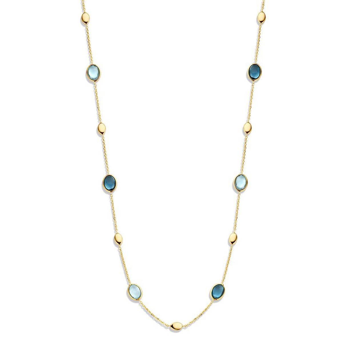 Geelgouden collier met topaas en london blue topaas.
