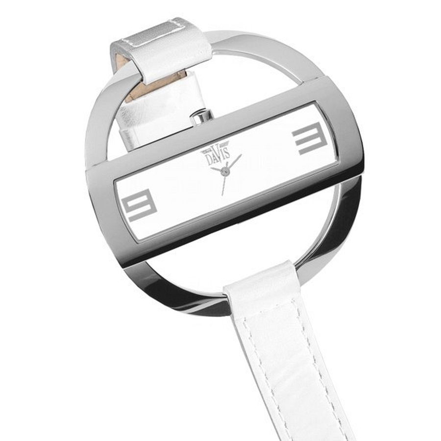 Caroll White dameshorloge van het merk Davis. Elegant en compact horloge met ronde kast en witte band.
