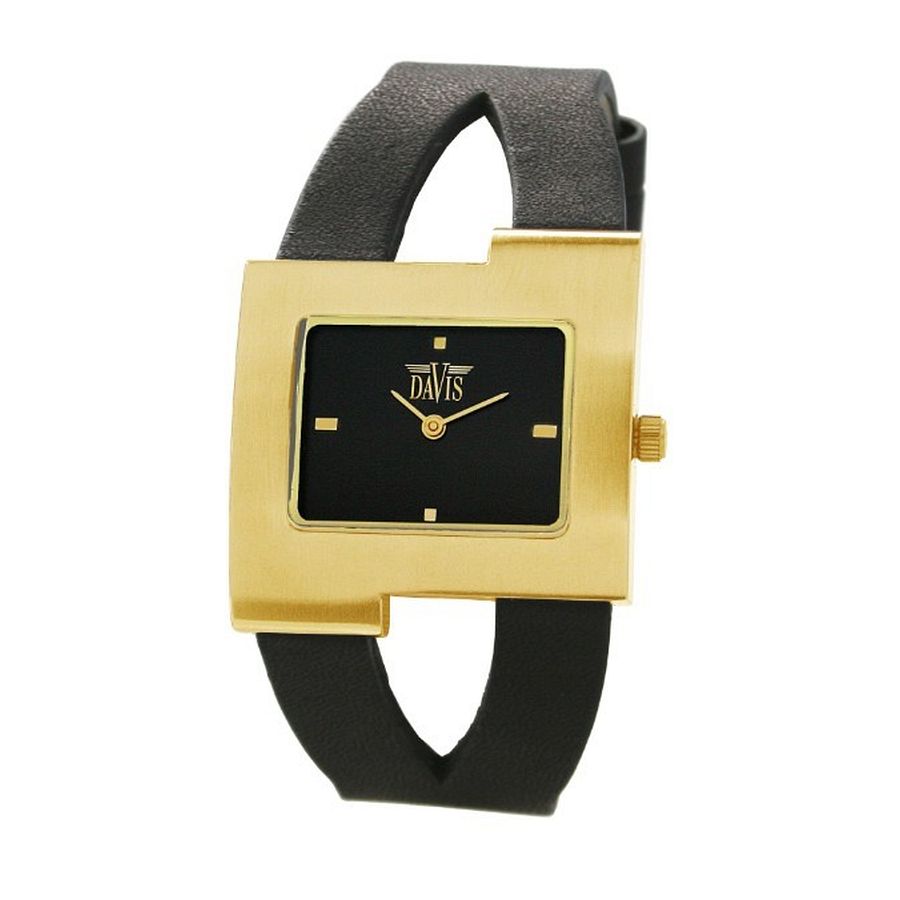 Faith Watch Black, dameshorloge van het merk Davis. Voortreffelijk horloge met zwarte band en vergulde kast. Dit horloge straalt glamour uit in zijn puurste vorm.