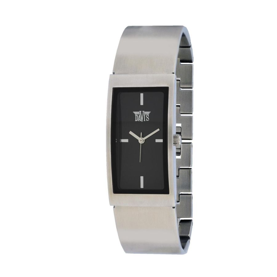 Motion Metal/Black horloge van het merk Davis. Modieus horloge met rechthoekige kast, geschikt voor dames en heren.