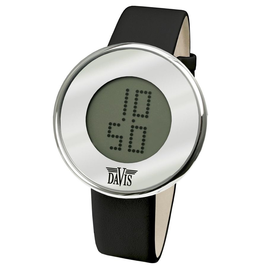 Kate mirror Black strap horloge van het merk Davis. Trendy horloge met ronde kast in zwarte en grijze kleur, geschikt voor dames en heren.