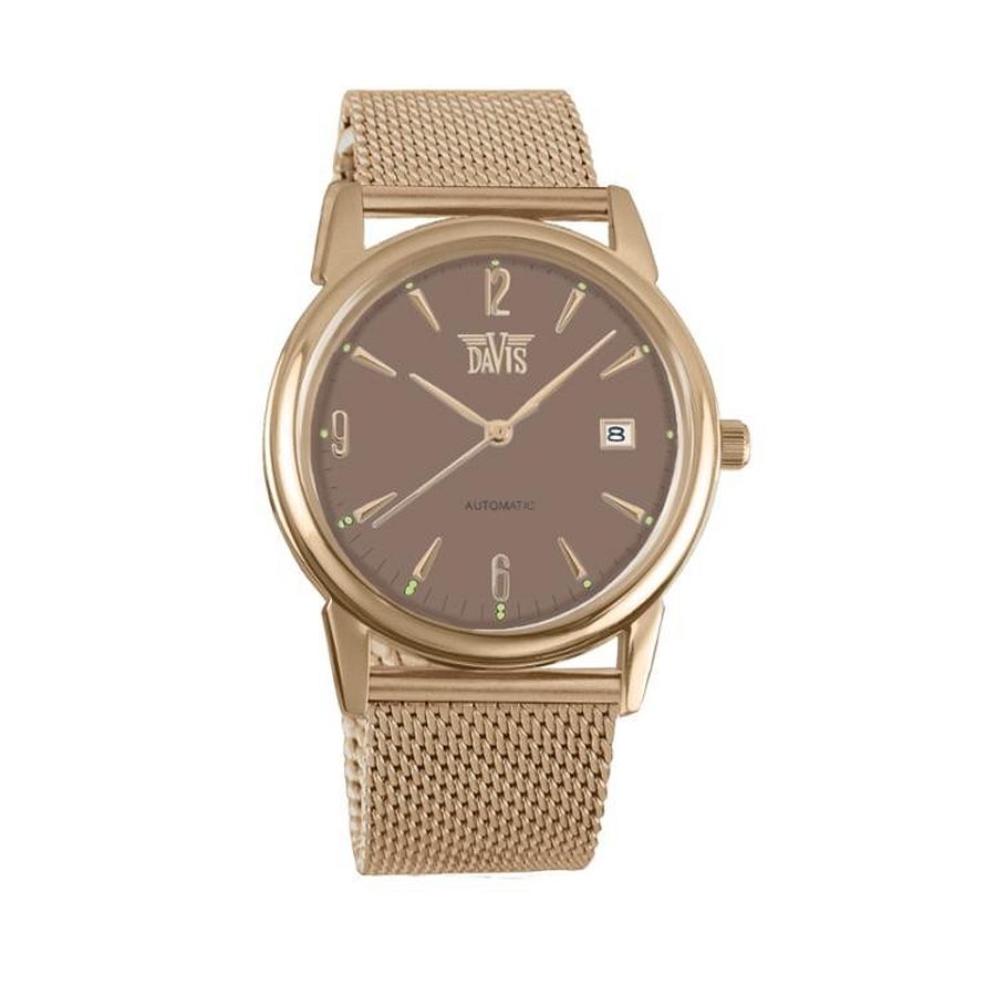 Taylor Watch Rose Taupe Mes - van het merk Davis. Een schitterend rosé horloge met een bruine wijzerplaat. Het horloge straalt luxe uit en is bijzonder geschikt om de te combineren met avondkleding.