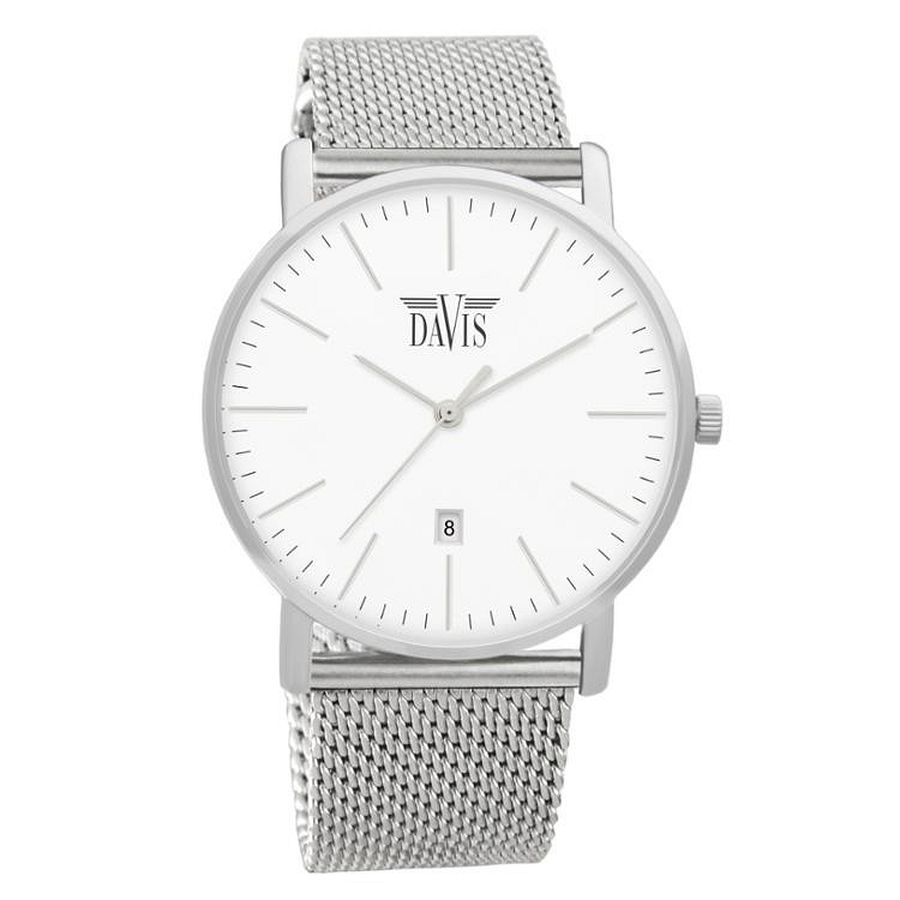 Charles Watch Stainless Steel van Davis. Een casual zilverkleurig horloge met witte wijzerplaat. Het horlogemerk Davis heeft een groot assortiment verschillende horloges - voor zowel dames als heren is er een leuk horloge naar keuze te vinden.