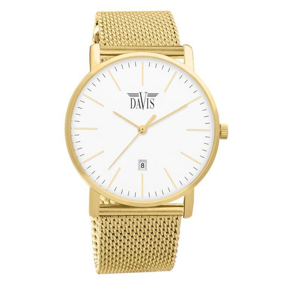 Charles Watch  - van het merk Davis. Schitterend goudkleurig horloge voor dames met een stralende witte wijzerplaat. Horloges van Davis hebben niet alleen een voortreffelijke naam, maar ook uitstekende reputatie. Dit luxe horloge zal de aandacht absoluut op zich weten te vestigen.