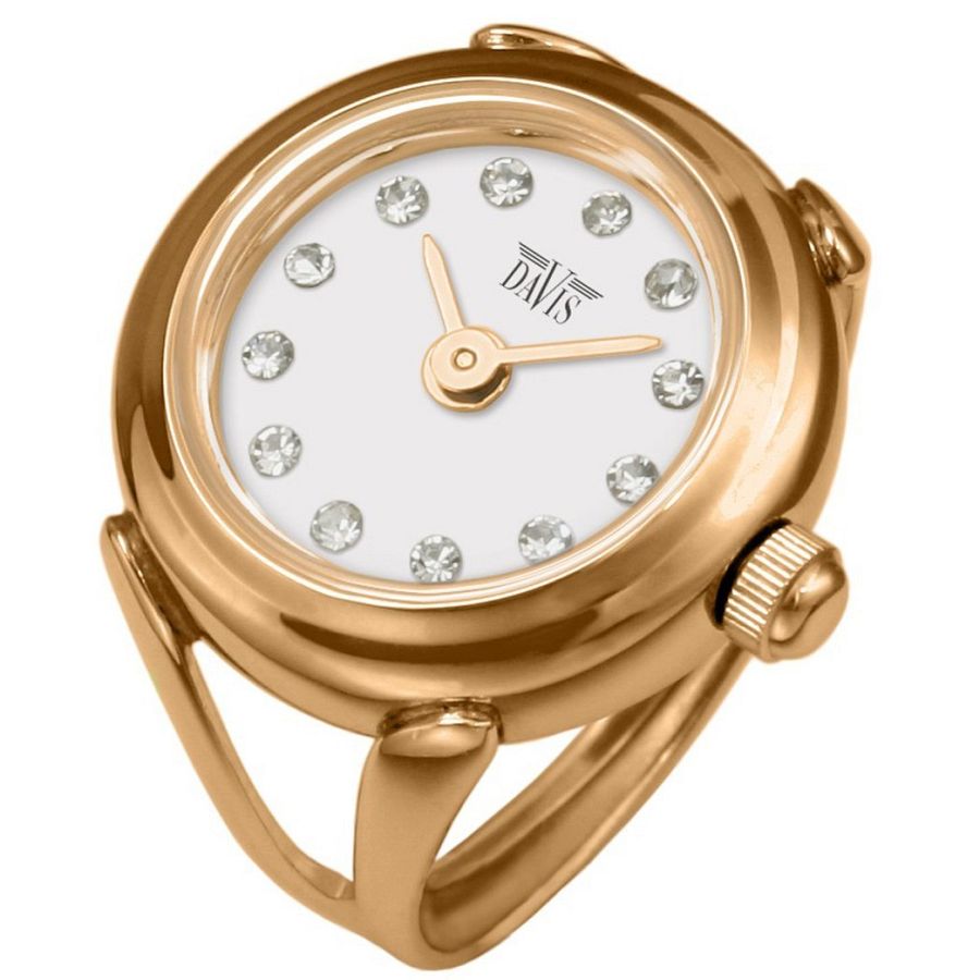 Edelstalen ring horloge van Davis rose goudkleurig met zirkonia