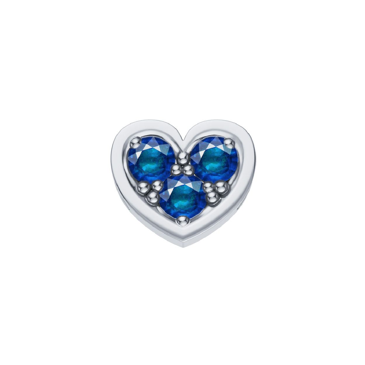 Dit is een bedel gemaakt van witgoud. Het sieraad is van het merk DonnaOro en is gemaakt voor dames.  De bedel bevat een saffier. Deze is blauw van kleur.