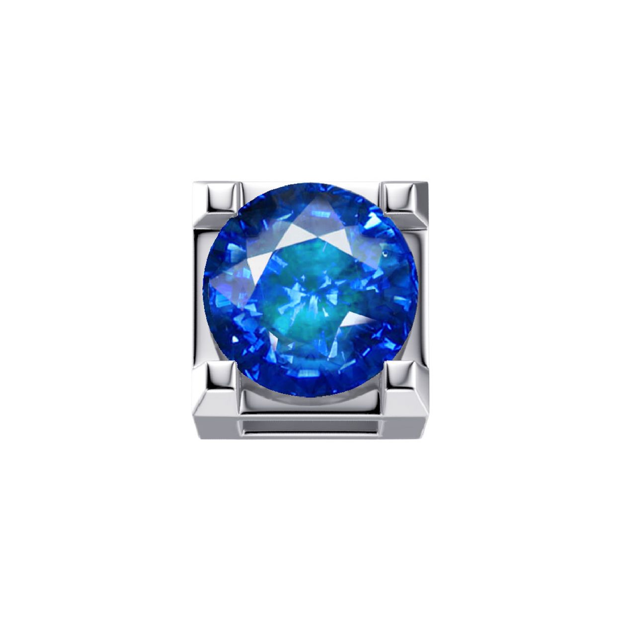 Dit is een bedel gemaakt van witgoud. Het sieraad is van het merk DonnaOro en is gemaakt voor dames.  De bedel bevat een saffier. Deze is blauw van kleur.