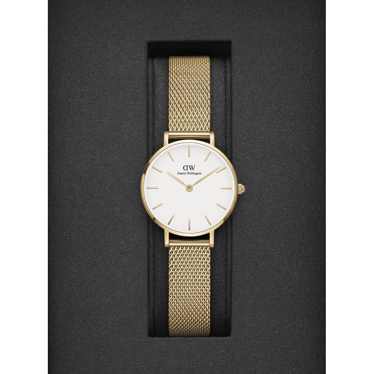 De Petite Evergold 28 is onze nieuwste toevoeging aan de Petite Collectie. Hij heeft een witte wijzerplaat en onze klassieke mesh band in een lichte goudkleur. Geef je look wat extra's met een delicaat kleuraccent dat prachtig past bij elke outfit.