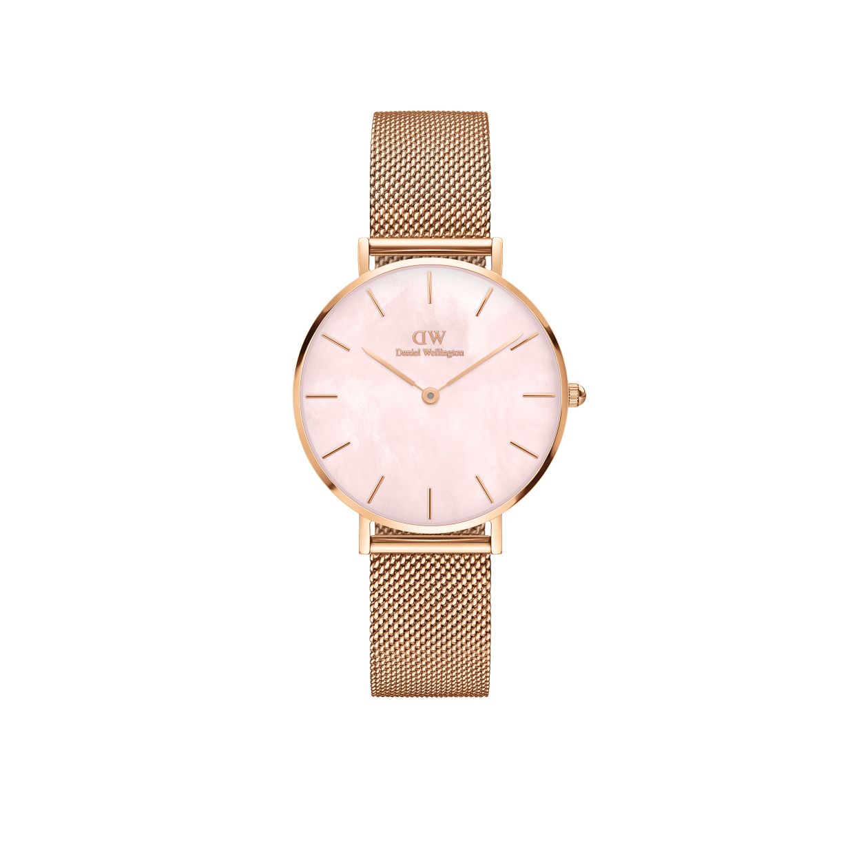 Dit dameshorloge is van het merk Daniel Wellington. Het is een horloge gemaakt van edelstaal. De diameter van de kast is32 mm