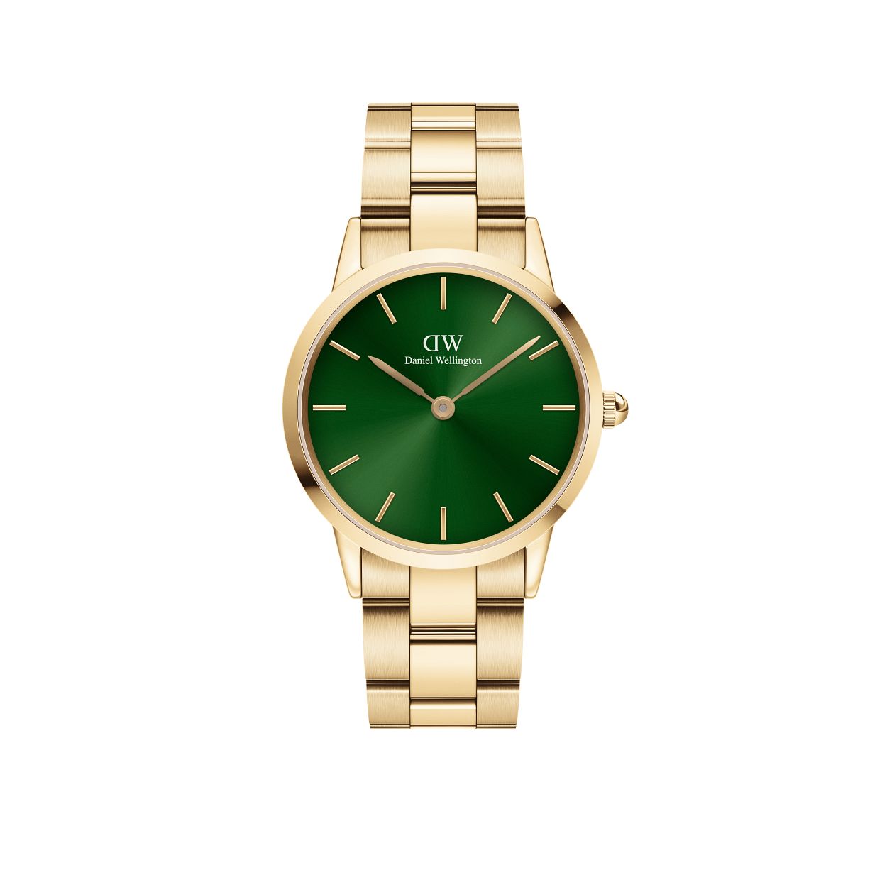 Dit is een prachtig polshorloge van het merk Daniel Wellington uit de collectie: 'ICONIC LINK '.

Verdere specificaties zijn:
Kastmaat: 36 mm
Kastkleur: goud
Wijzerplaatkleur: groen
Bandmaat: 18mm
Bandkleur: goud
Bandmodel: schakelband
Bandmateriaal: edelstaal