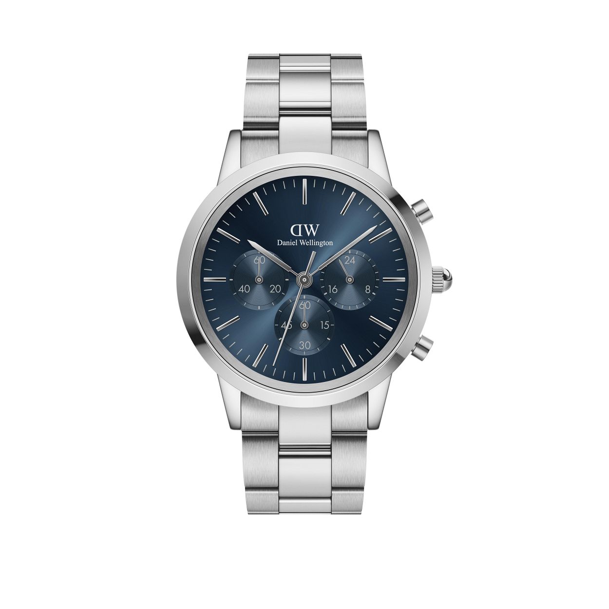 Daniel Wellington CHRONOGRAPHLINK 

Kastmaat: 42MM
Bandmaat: 21MM
Kastkleur: Zilver
Bandkleur: Zilver
Wijzerplaatkleur: Arctic blauw