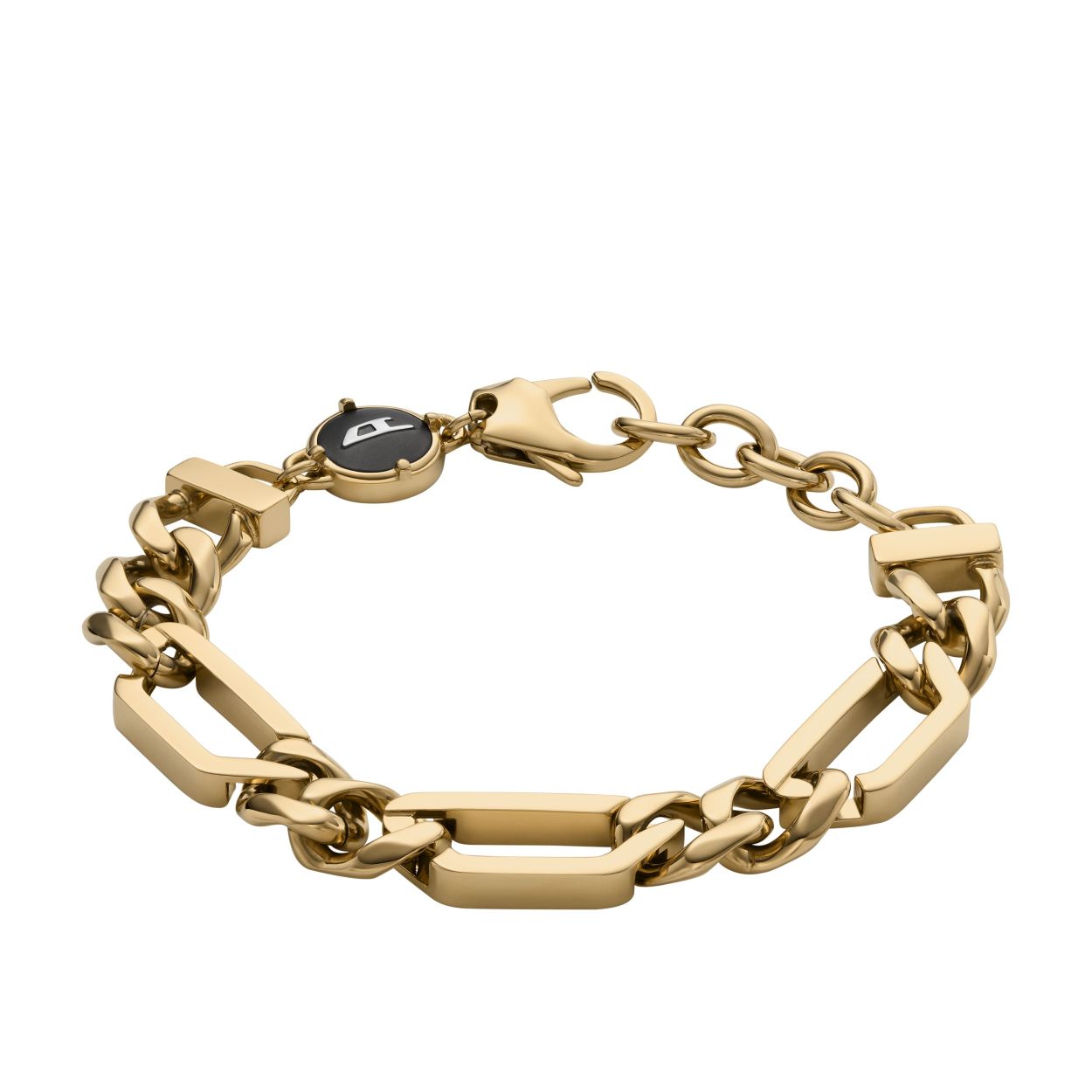 De schakelarmband van Diesel is gemaakt van goudkleurig roestvrij staal en heeft een karabijnsluiting. 18 CM - 21 CM.

Roestvrij staal
Roestvrij staal is een duurzaam metaal van hoge kwaliteit dat een hogere weerstand heeft tegen aanslag en corrosie, en zal niet oxideren of zwart worden. Roestvrij staal is ook hypoallergeen, het beschermt de huid tegen irritatie. Roestvrij staal is niet-magnetisch.

Diesel
Stoer, rebels en allesbehalve verlegen. Diesel staat voor een flinke dosis pit. Diesel horloges weerspiegelen de zelfverzekerde, assertieve aard van het merk. Ze zijn groot, luidruchtig en nooit bang voor kleur. Ze volgen niet de 'regels' van klassieke horloge ontwerpen en geven er de voorkeur aan waar mogelijk nieuwe wegen in te slaan.