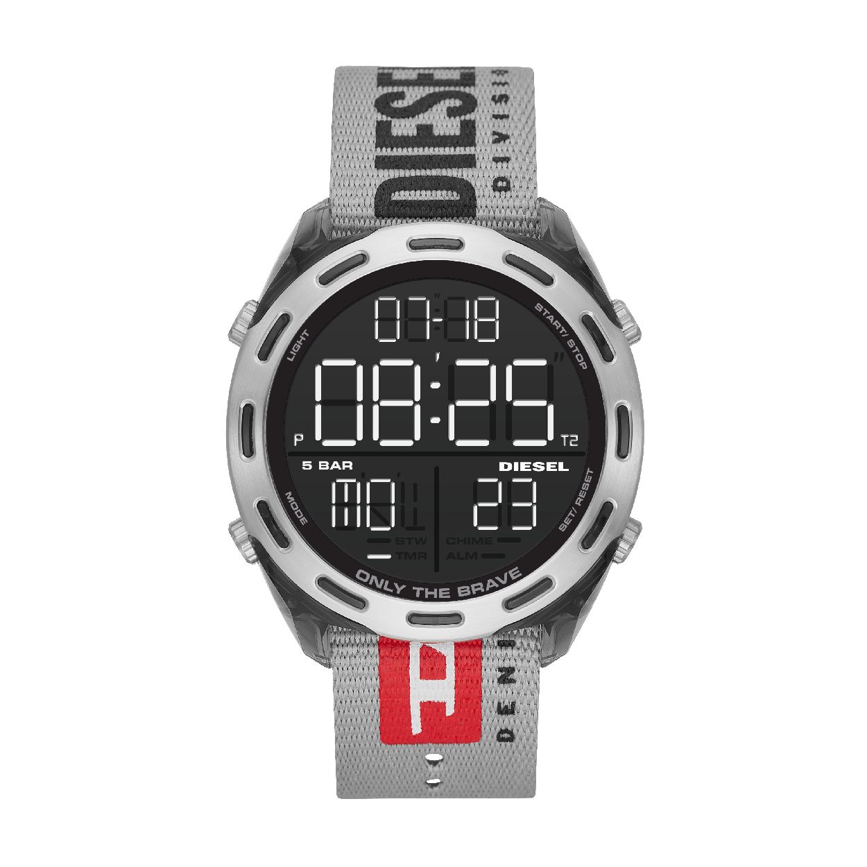 Dit herenhorloge is van het merk Diesel. Het is een  horloge met een band gemaakt van nylon. De diameter van de kast is 46 mm.
De verdere specificaties van het horloge zijn als volgt:
Bandbreedte (mm): 24
Kastmateriaal: nylon
Techniek: 