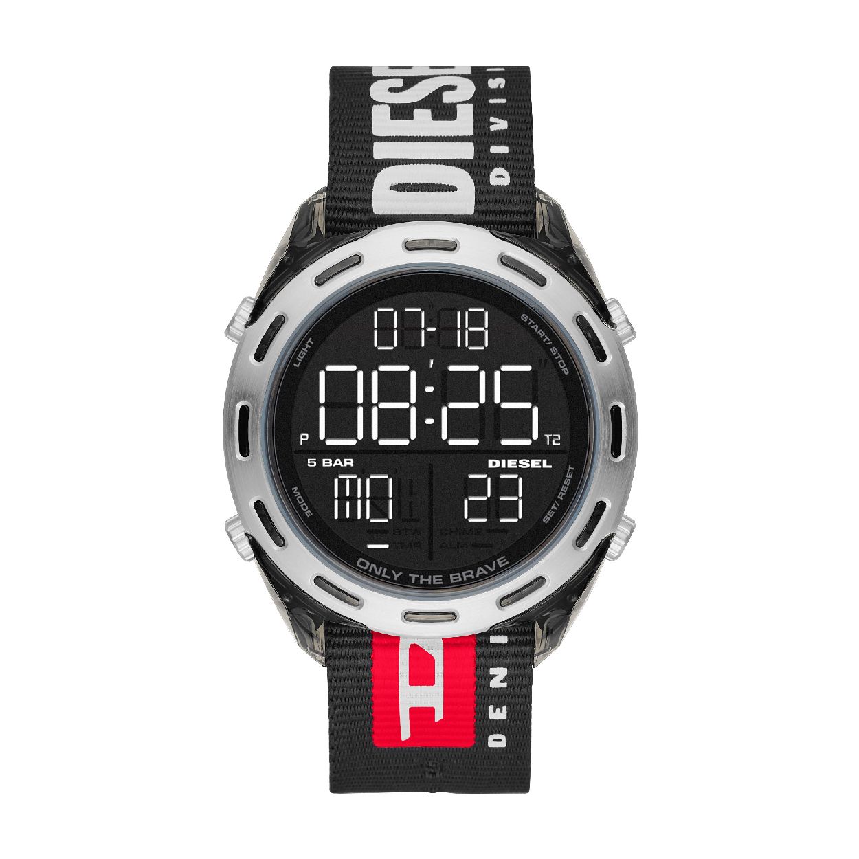 Dit herenhorloge is van het merk Diesel. Het is een anadigi horloge met een band gemaakt van canvas. De diameter van de kast is 46 mm.
De verdere specificaties van het horloge zijn als volgt:
Bandbreedte (mm): 24
Kastmateriaal: nylon
Techniek: 