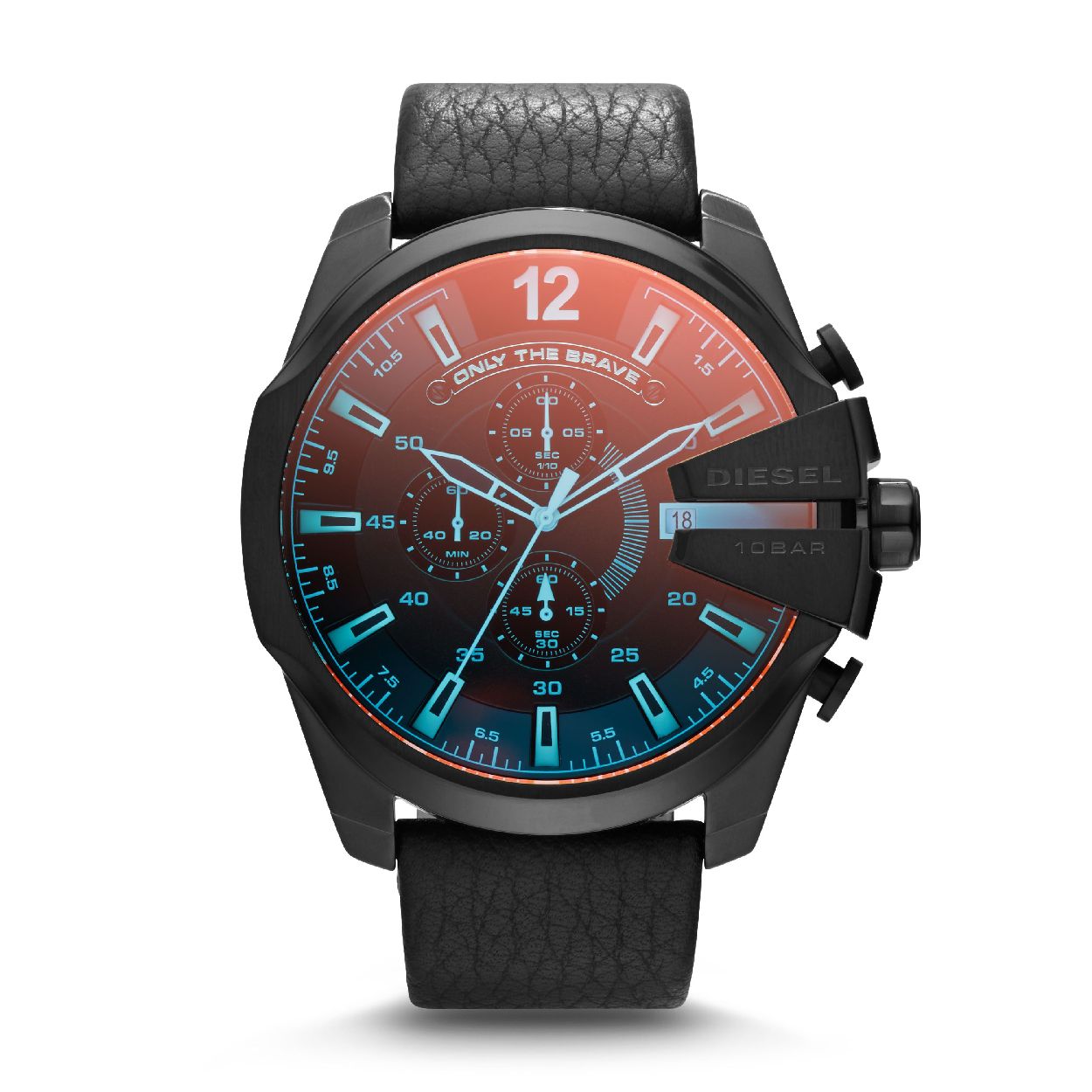 Dit herenhorloge is van het merk Diesel. Het is een chrono horloge met een band gemaakt van leer. De diameter van de kast is 51 mm.
De verdere specificaties van het horloge zijn als volgt:
Bandbreedte (mm): 26
Kastmateriaal: edelstaal
Techniek: quartz