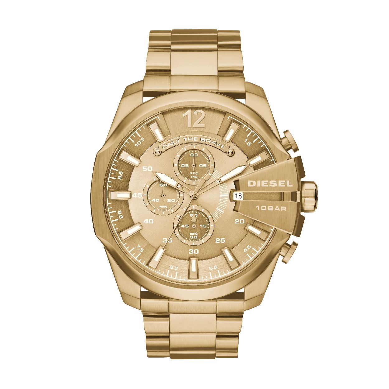 Diesel Quartz heren pols horloge staal met stalen band goudkleurig uit de collectie Mega Chief.