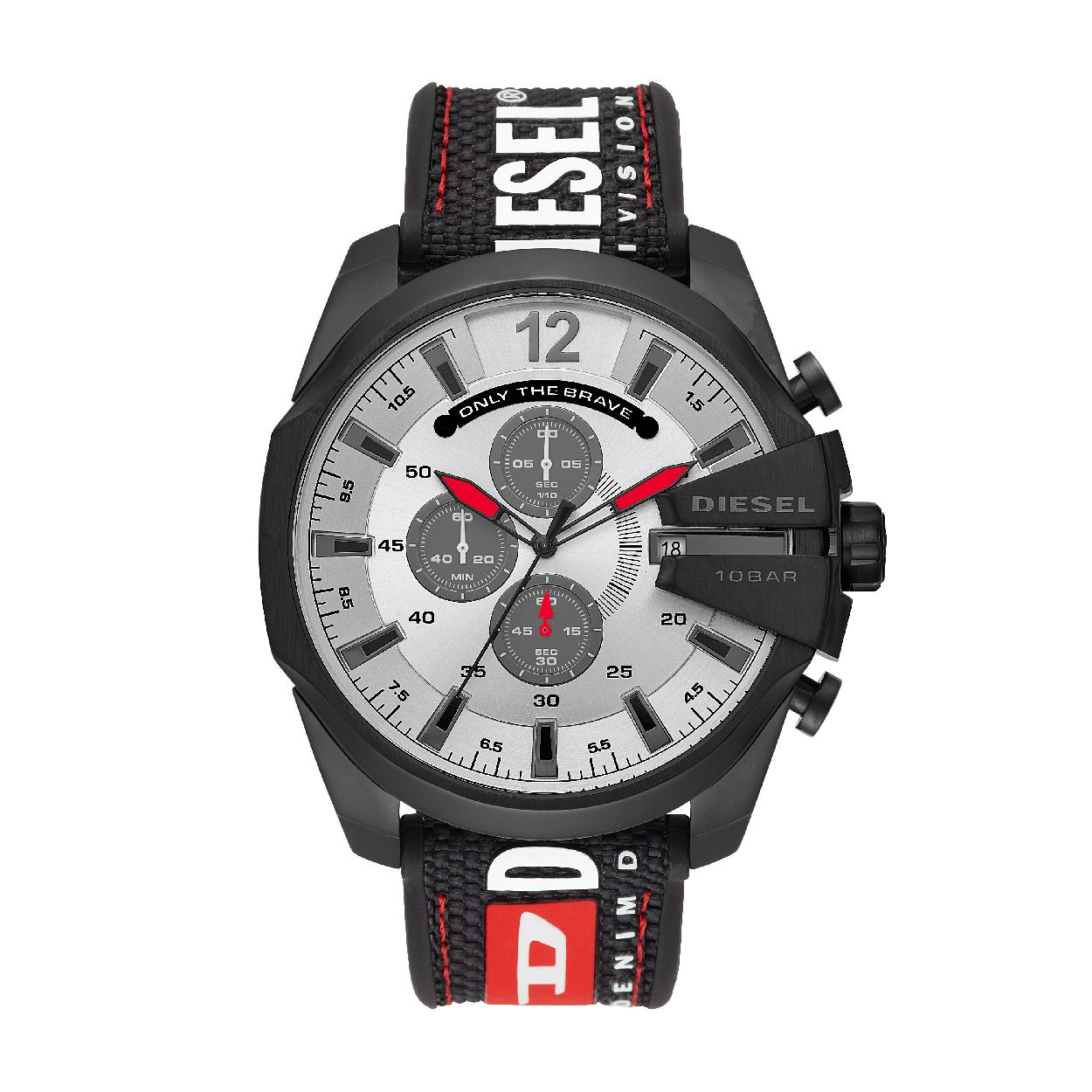Dit herenhorloge is van het merk Diesel. Het is een chrono horloge met een band gemaakt van . De diameter van de kast is 51 mm.
De verdere specificaties van het horloge zijn als volgt:
Bandbreedte (mm): 26
Kastmateriaal: edelstaal
Techniek: quartz