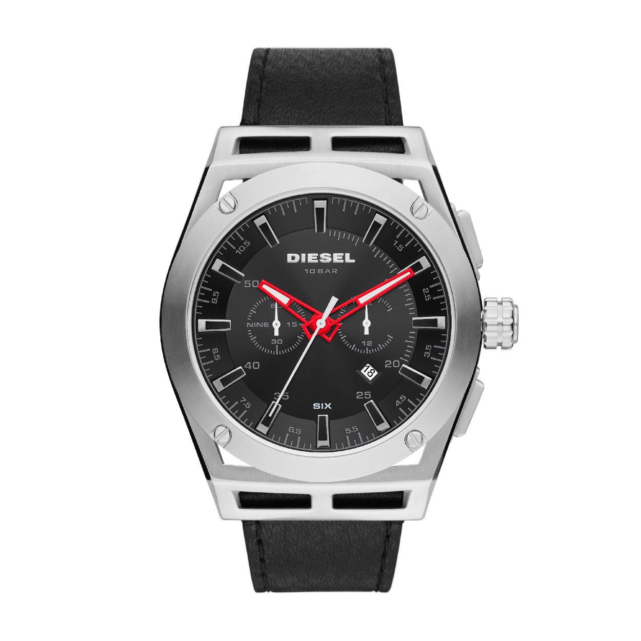 Dit herenhorloge is van het merk Diesel. Het is een chrono horloge met een band gemaakt van leer. De diameter van de kast is 48 mm.
De verdere specificaties van het horloge zijn als volgt:
Bandbreedte (mm): 26
Kastmateriaal: edelstaal
Techniek: quartz