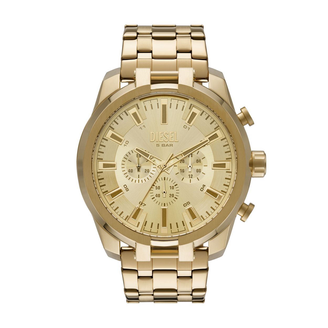 Dit herenhorloge is van het merk Diesel. Het is een horloge gemaakt van edelstaal. De diameter van de kast is51 mm.
De verdere specificaties van het horloge zijn als volgt:
Kastvorm: Rond
Kastkleur: Goud
 Wijzerplaatkleur: Goud
Bandmateriaal: Edelstaal
Bandkleur: Goud
Bandbreedte: 26
Anti allergisch: Nee