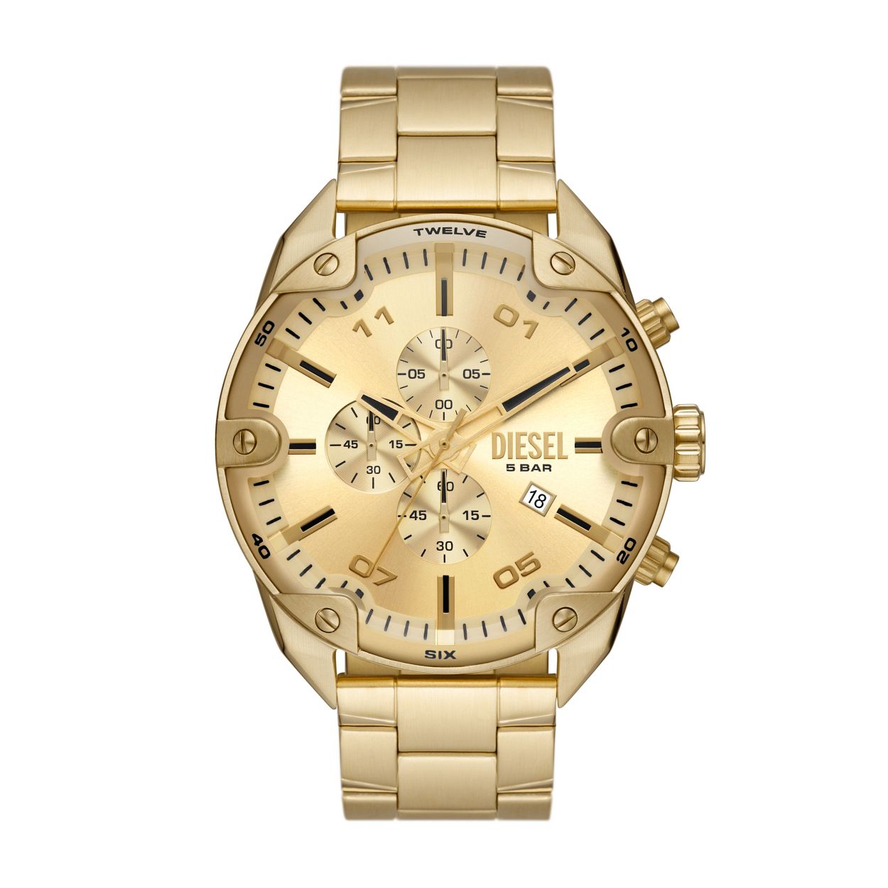 DIESEL rond double chronograaf heren horloge met 'gouden' wijzerplaat en datum -DZ4608