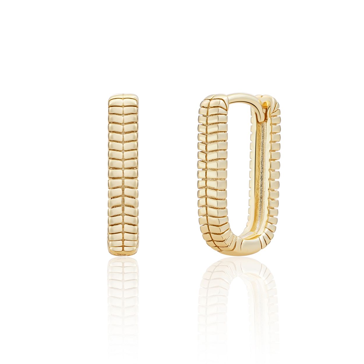 Oorbellen - Square Creolen Horizonal Lines - Goud