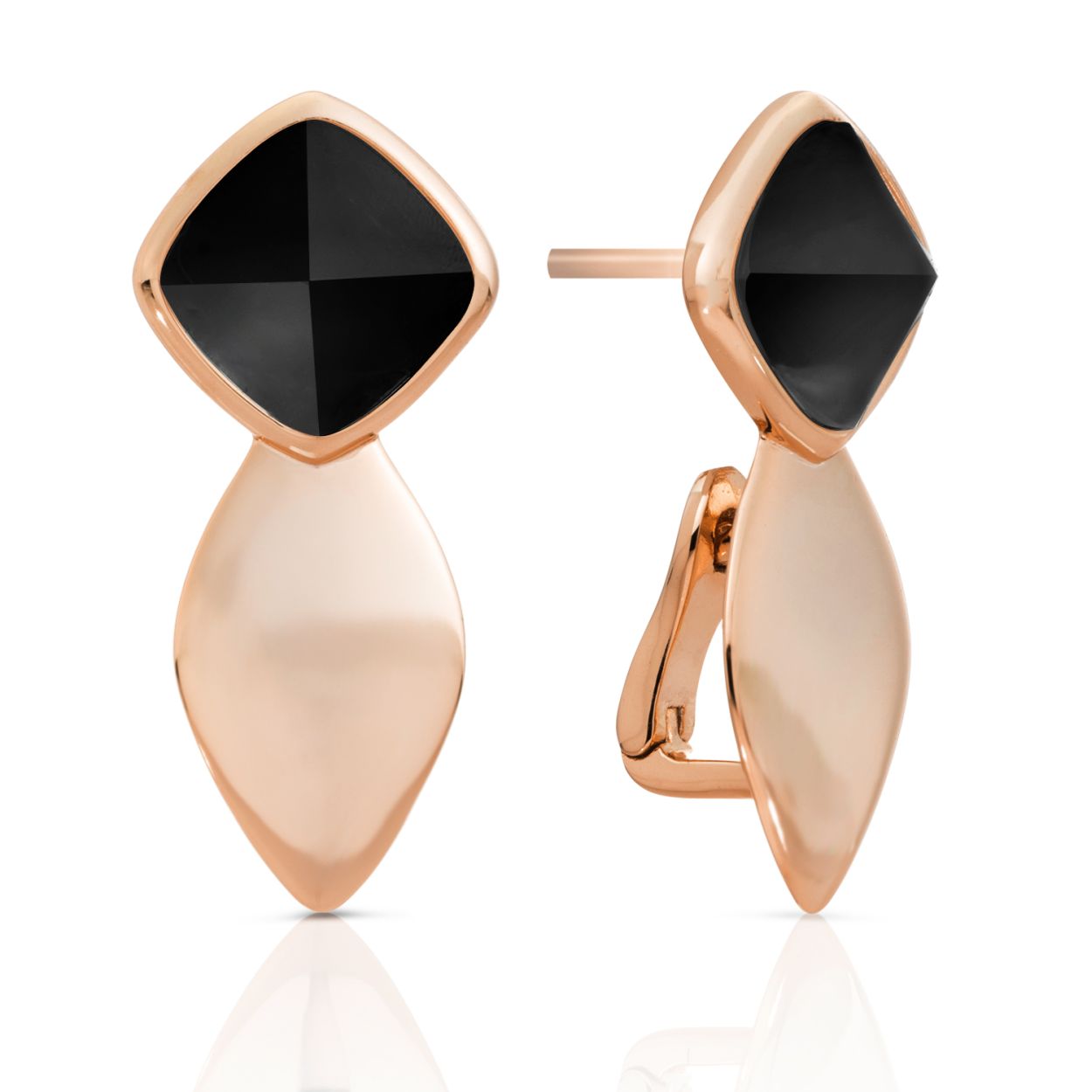 Oorbellen - Rosegoud - Onyx