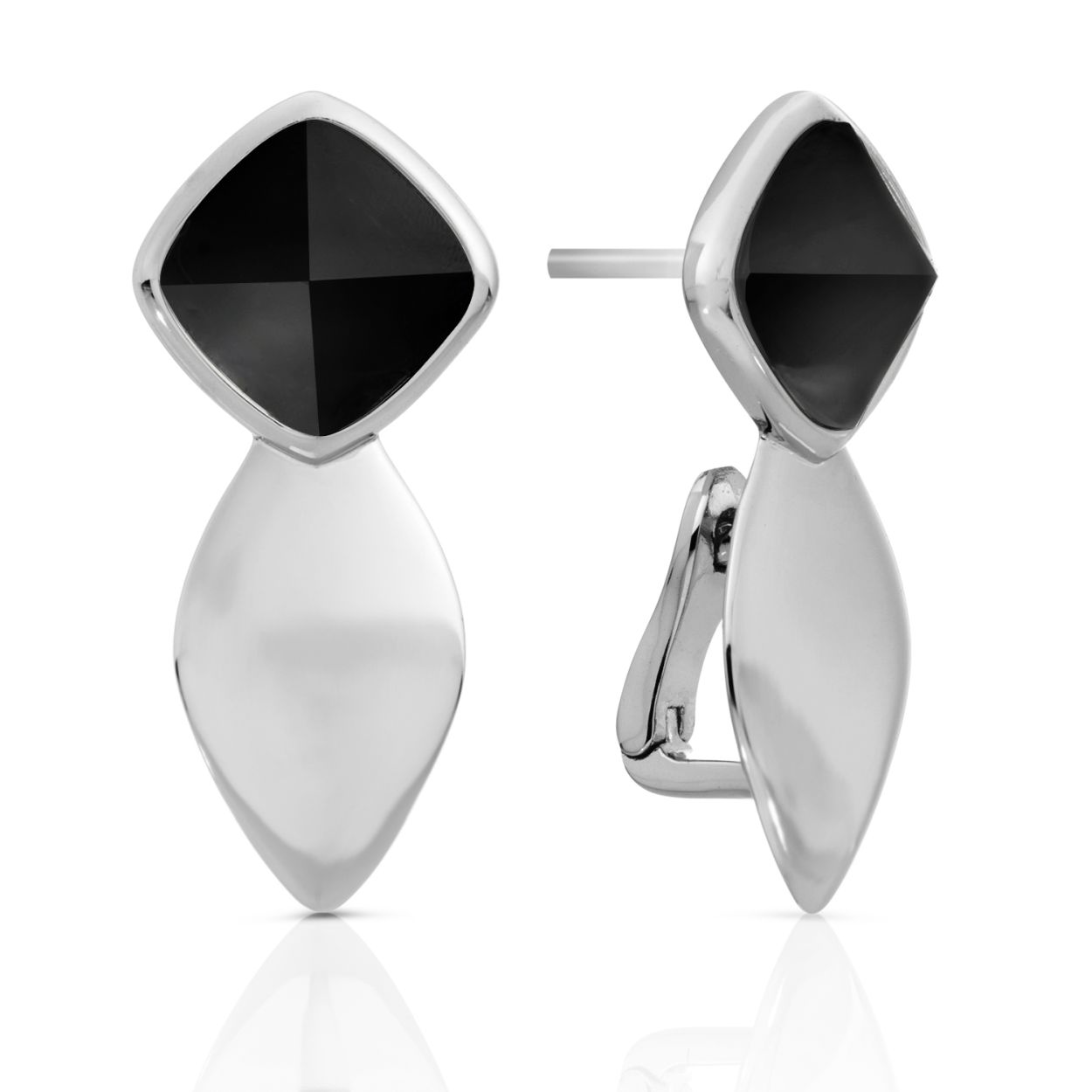 Sparkling Jewels - Earrings - Edge Silver - Double pin - Onyx