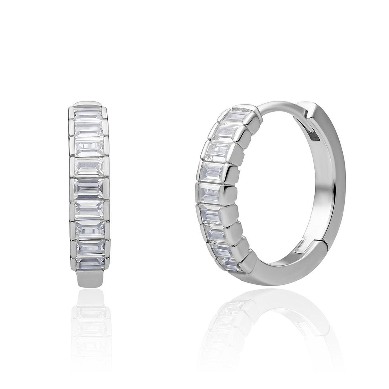 Sparkling oorringen zilver met baguette geslepen zirconia