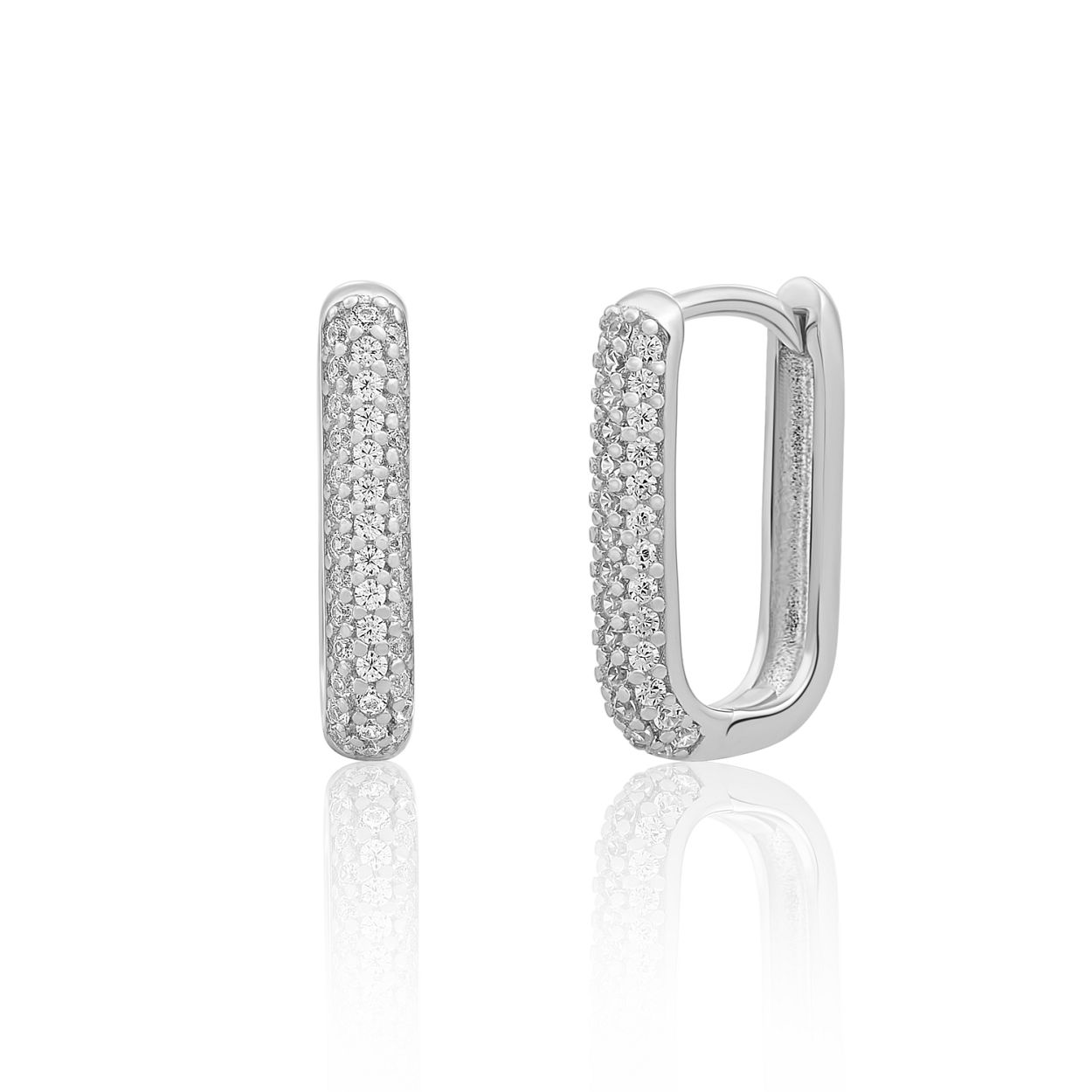 Oorbellen - Square Creolen CZ - Zilver