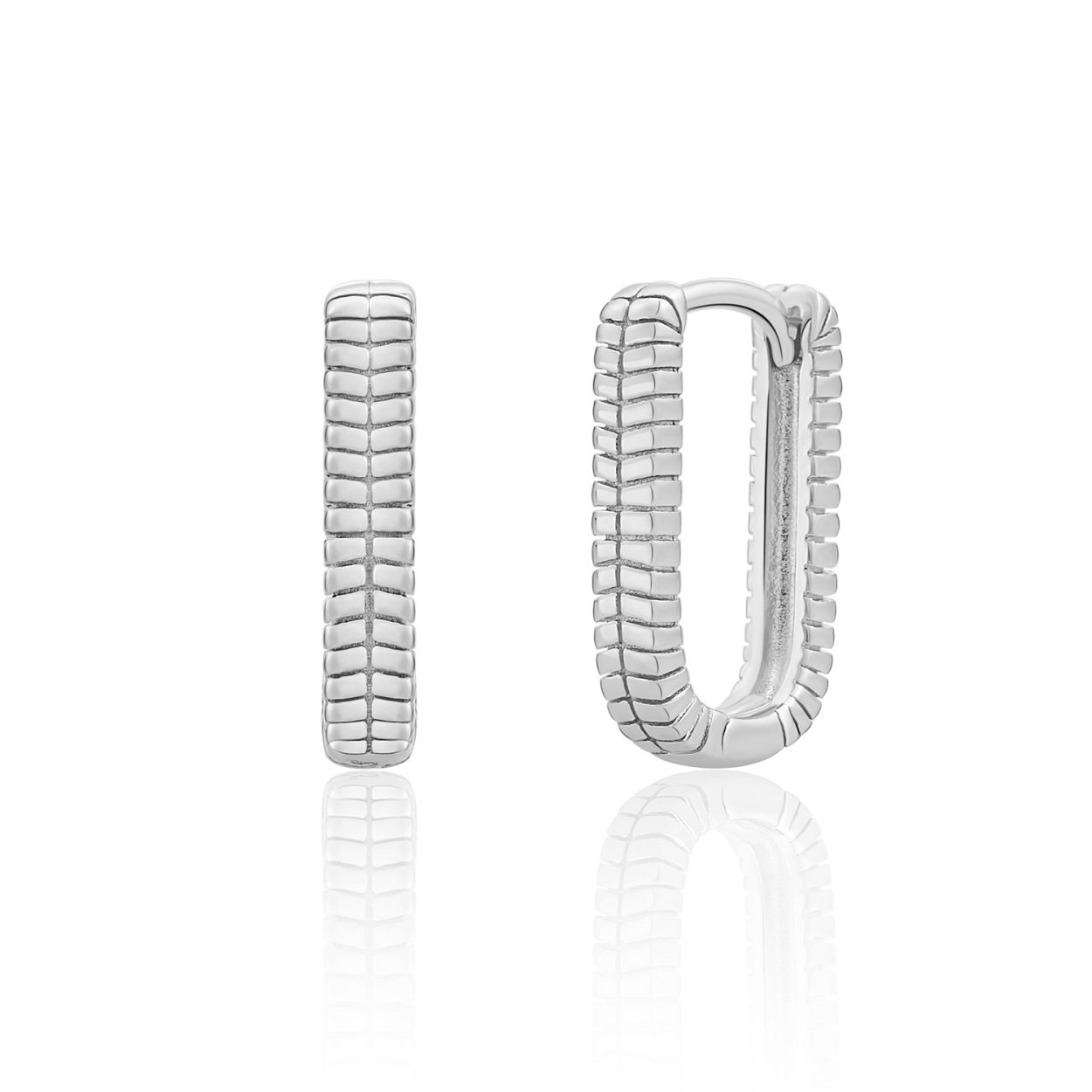 Oorbellen - Square Creolen Horizonal Lines - Zilver