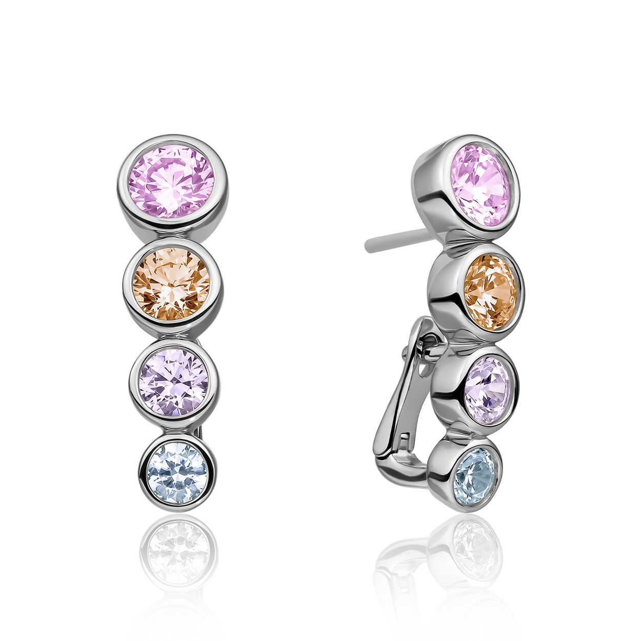 Oorbellen | Tube Push Back Oorbellen Zilver - Multi CZ