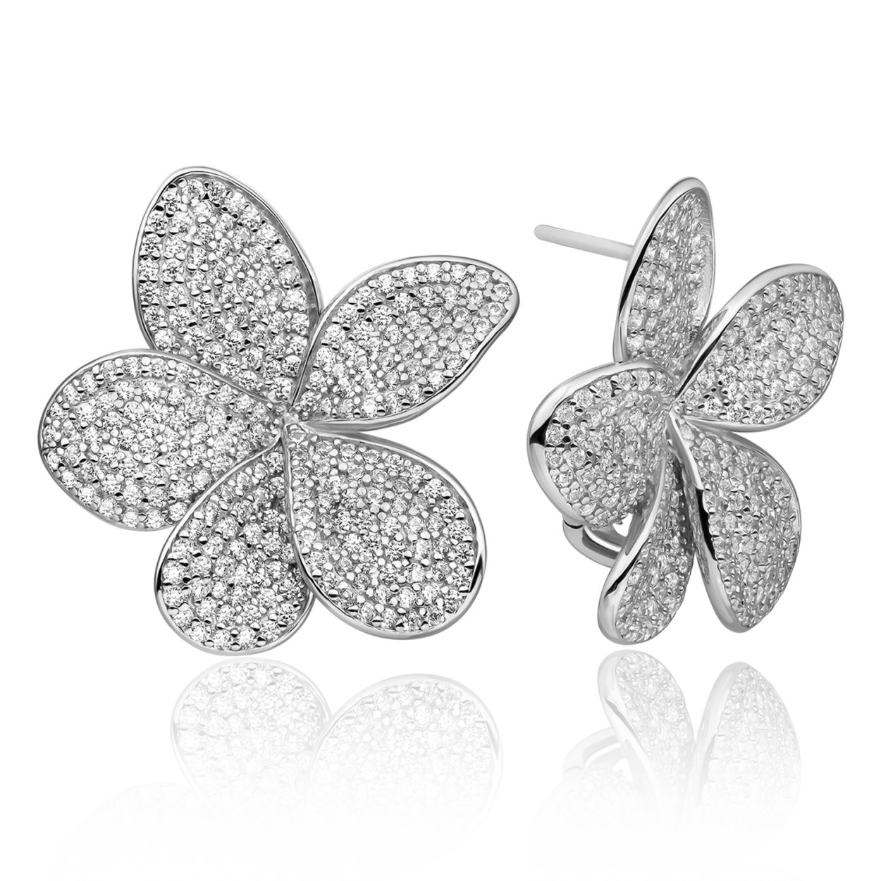 Oorbellen | Flora Push Back Oorbellen Zilver - CZ